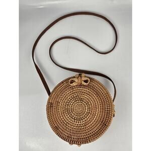 Wicker Crossbody‎ Straw Round Rattan Womens Purse Shoulder Bag Leather Strap